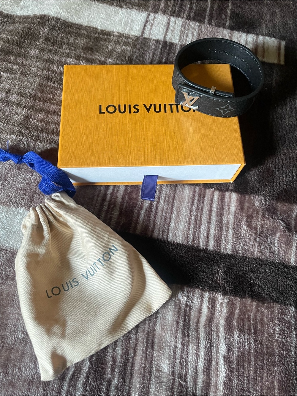 Louis Vuitton Black Monogram LV Logo Leather Wrap Bracelet
